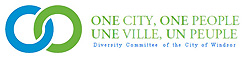 Diversity Committee logo with words in English, one city, one people, and in French, une ville, un peuple