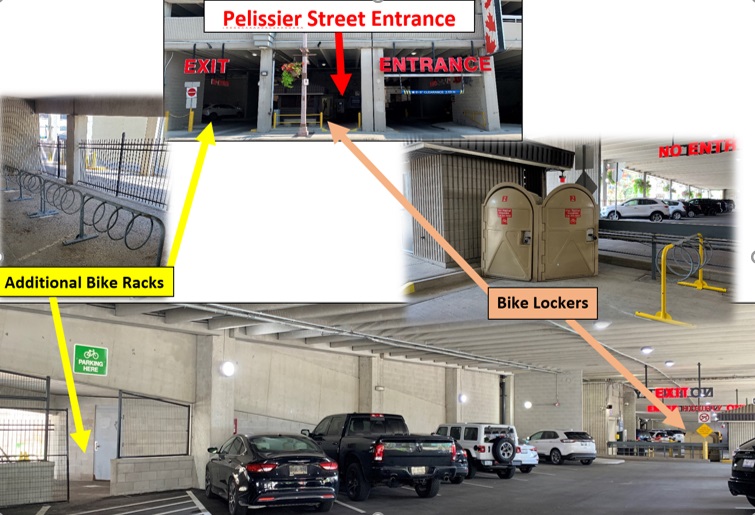 Bike rack and locker locations at Pelissier garage