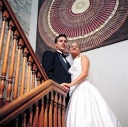 Wedding couple on staircase