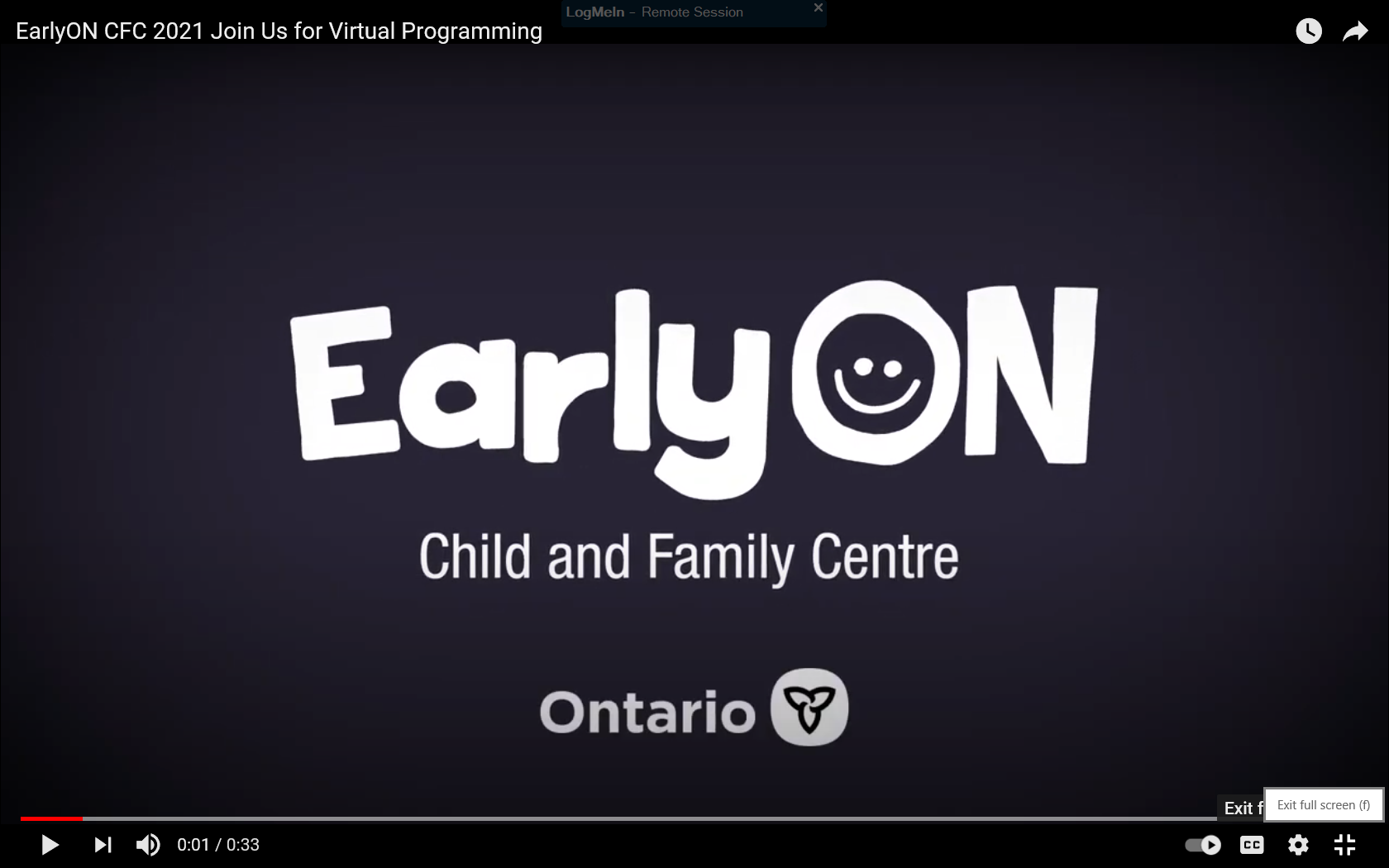 EarlyON Virtual Programming video