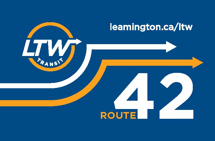 Leamington LTW Route 42 logo with web address leamington.ca/ltw