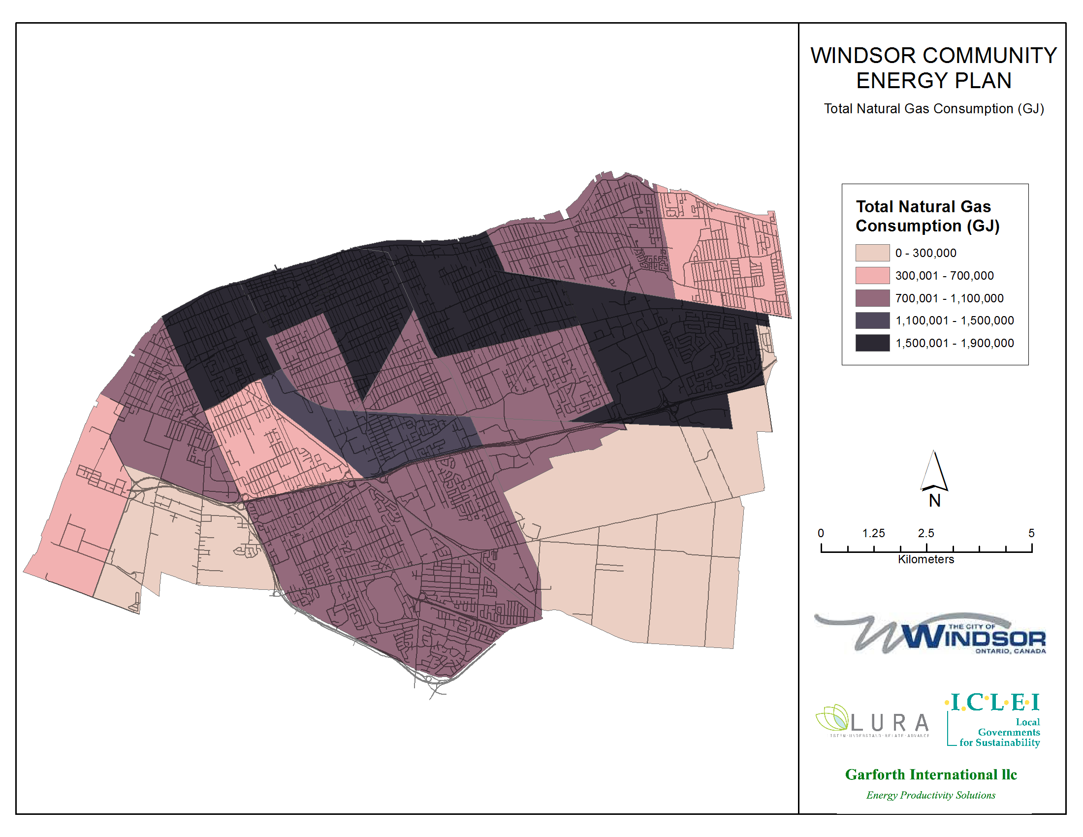 Thumbnail map of total natural gas consumption within the City of Windsor