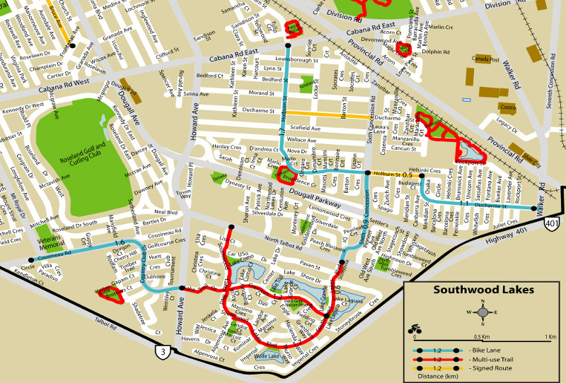 a rendered map of the Southwood Lakes trail