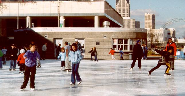 Historical photo of skaters at Charles Clark Square