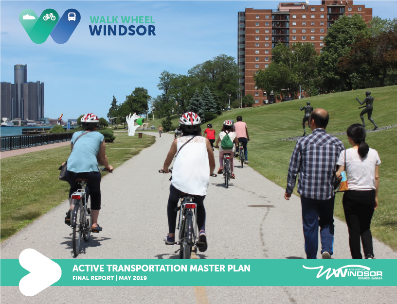 Walk Wheel Windsor cover showing cyclists and pedestrians on the riverfornt trail