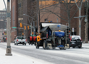 Salt truck on a downtown street