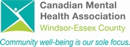 Canadian Mental Health Association Windsor-Essex County logo, and words, Community well-being is our sole focus.