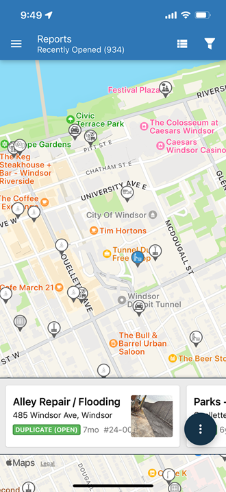 Sample map of recently opened reports