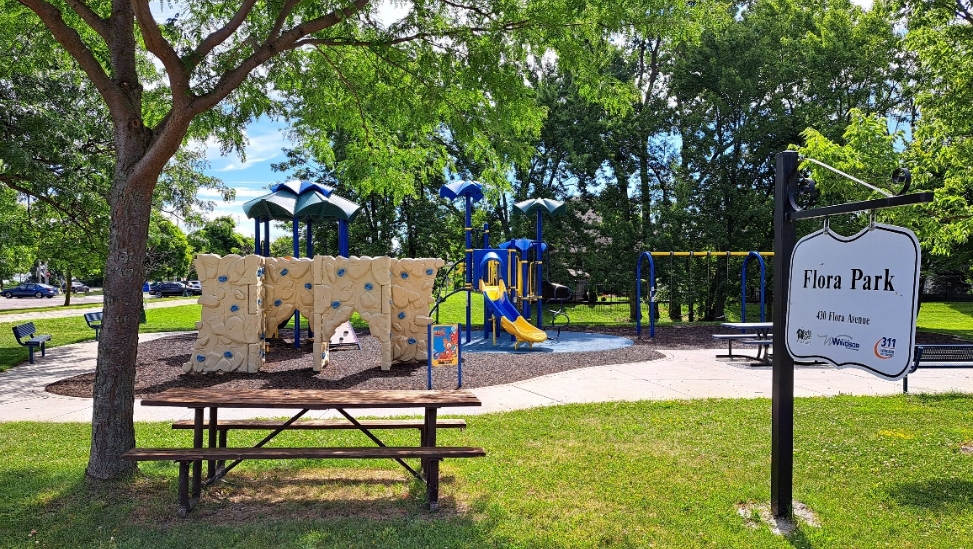 Flora Park View Flora Park picnic table and playground